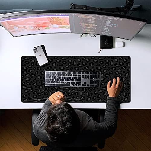 3Pcs Large Gaming Mouse Pad Desk Mat,Keyboard Mouse Wrist Rest Support Set,Extended Laptop Mouse Pad Memory Foam Non-Slip Base for Gamer Home Office(31.5x15.7in)-Black Leopard Cheetah