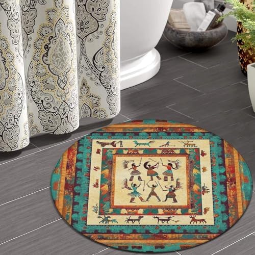 Machine Washable Modern Round Area Rug, Room Sofa Yoga Soft Round Carpet, Home Decor Non Slip Kitchen Office Circle Rug Southwestern Native American Indian, 24inch