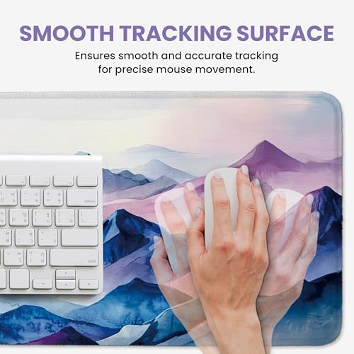 Aesthetic Desk Mat, Cute Distant Peaks Desk Pad Protector for Work & Decor, 35.4" x 15.7", Pretty Non-Slip Extended Mouse Pad for Office or Home
