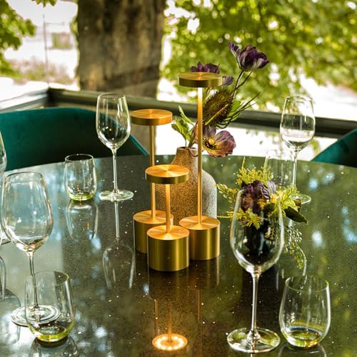 SAKRINGT Cordless Table Lamp Rechargeable, 5000mAh Battery Operated Portable Table Light,Dimming LED Table Lamp for Restaurant/Patio/Outdoor(Gold)