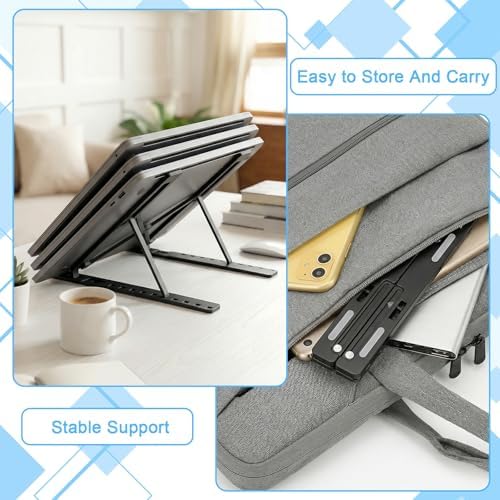 Laptop Stand for Desk, Adjustable 10-Angle Foldable Laptop Riser, Portable Black Plastic Tablet Holder, Ventilated Notebook Stand Compatible with All Laptops up to 17 Inch