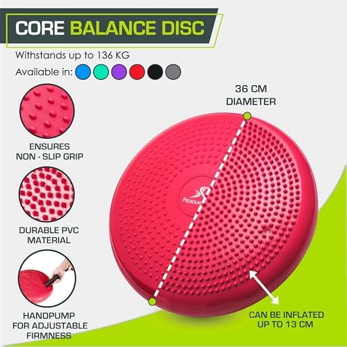 ProsourceFit Core Balance Disc, Inflatable Wobble Cushion with Hand Pump, Dual-Textured Non-Slip Surface for Core, Balance, and Stability Training, 14-inch