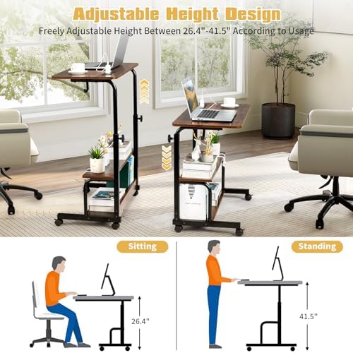 Karl home 31.5" Portable Rolling Computer Desk on Wheels, Rustic Brown