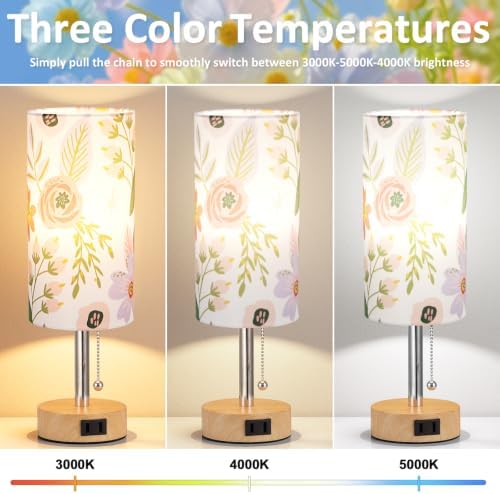 Flower Bedside Table Lamps Set of 2 - Bedroom Lamp for Desk, AC Outlet