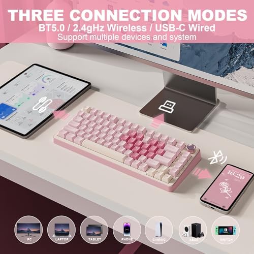 YUNZII B75 PRO 75% Wireless Mechanical Keyboard (Pink,MilkV2)