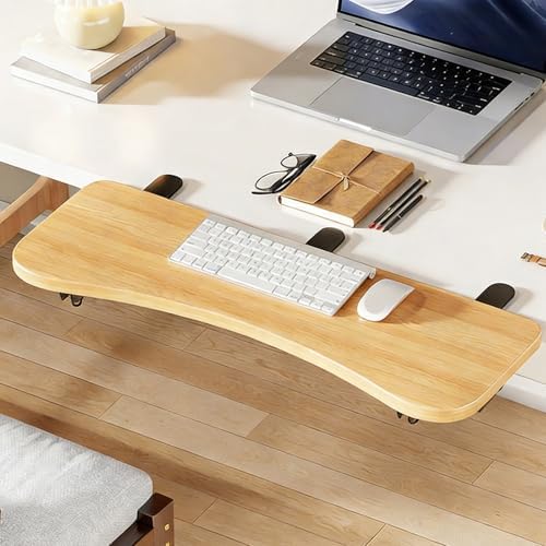 Natural,A68*24,Ergonomics Desk Extender Tray, Desktop Extender with 3/4 stand, 30"x9.4" Clamp on Table Mount Arm Wrist Rest Shelf, Small Table Edge Extender Tray, 90° Foldable Computer Arm Rest for De