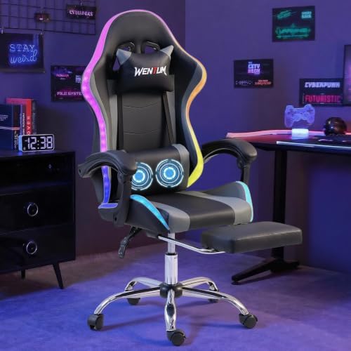 RGB Gaming Chair with Massage, Black/Grey