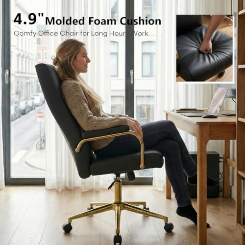 GXJ Black and Gold Office Chair with Memory Foam Seat, Computer Desk Chair