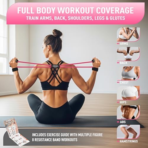 Figure 8 Resistance Bands for Arm, Back – 3-Level Latex Heavy Exercise Bands with Handles for Strength Training, Full Body Workout, Physical Therapy, Pilates, Yoga, Home Gym Equipment for Women
