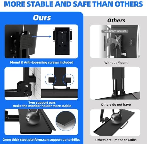 Monitor Wall Mount with Foldable Keyboard Tray for Mac mini/Small PCs Monitor and Keyboard Mount | 26" Curved Platform w/Mouse Space | Holds 17"-32" Screens-Black