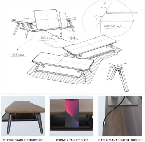 Fenge Monitor Stand Riser, Wooden Desk Shelf with 2-Tier Storage