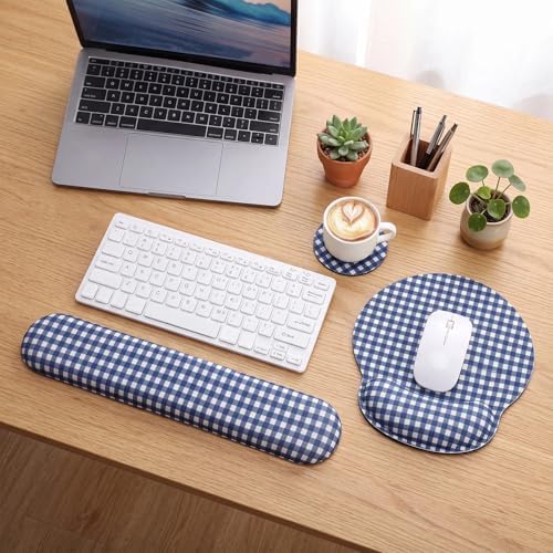 Tellegloww 3 Pcs Wrist Rest Set for Mouse Pad Keyboard, Navy Blue