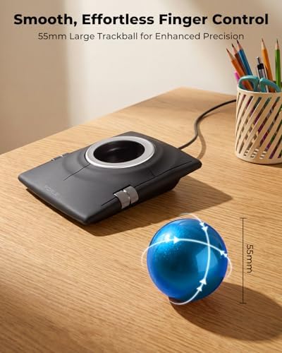 Wired Ergonomic Trackball Mouse, 55mm for Large Hands, Ambidextrous Design