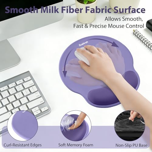 Sushret Mouse Pad and Keyboard Wrist Rest, 3-in-1 Gel Memory Foam Ergonomic Mouse Pad with Wrist Rest Set, Gaming Mousepad Arm Cushion Support for Computer Office Desk Accessories Cute Setup, Purple