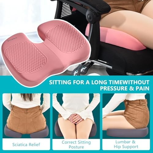 FLORICH Car Seat Cushion and Back Support for Office Chair Memory Foam Chair Cushions Pressure Relief Seat Pads with Gel Massage Point Lumbar Support Relief Sciatica & Tailbone (Pink)