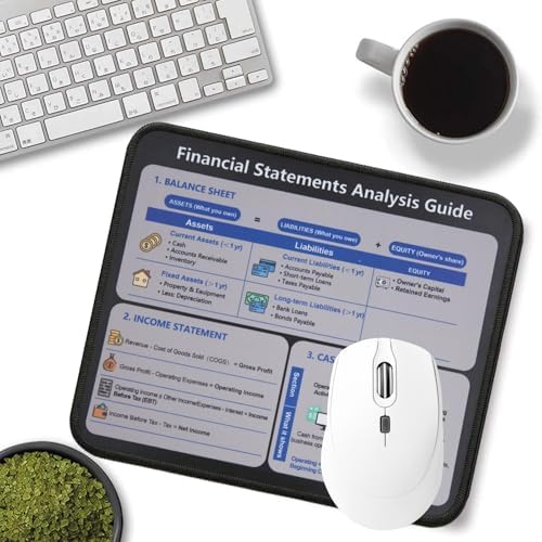 Accounting Financial Statement Mouse Pad, Balance Sheet Income Statement Cash Flow Cheat Sheet Desk Mat, Non-Slip Smooth Mousepad for Accountants CPA Bookkeepers