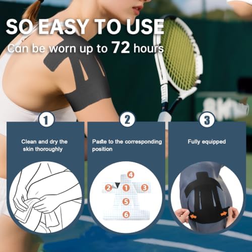 Precut Kinesiology Tape for Shoulder, 20 Pcs, Black