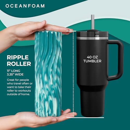 Oceanfoam Ripple Small Foam Roller for Exercise (Jade & Seafoam Marbled)