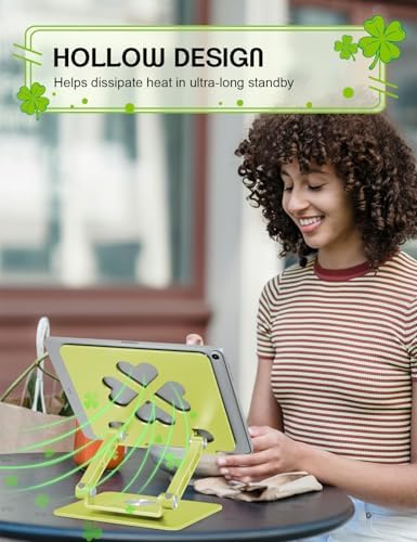 Adjustable Tablet Stand, Foldable 360° Aluminum Holder, Green