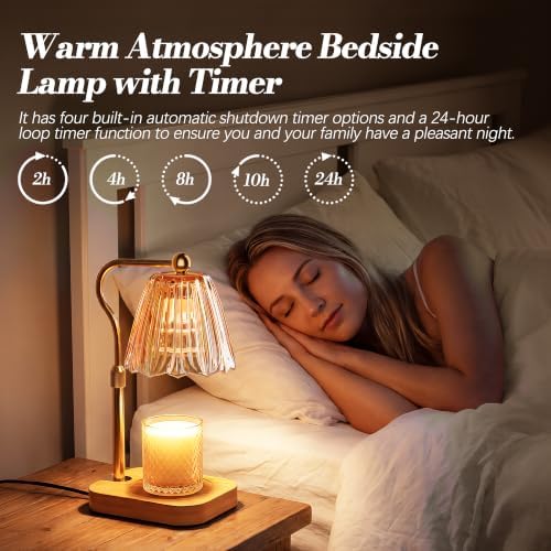 Candle Warmer Lamp with Timer Dimmer, Modern Wax Warmer for Scented Wax Jar, Striped Glass Candle Warmer, Adjustable Height Glass Lamp for Gifts for Women, Home Decor, Amber