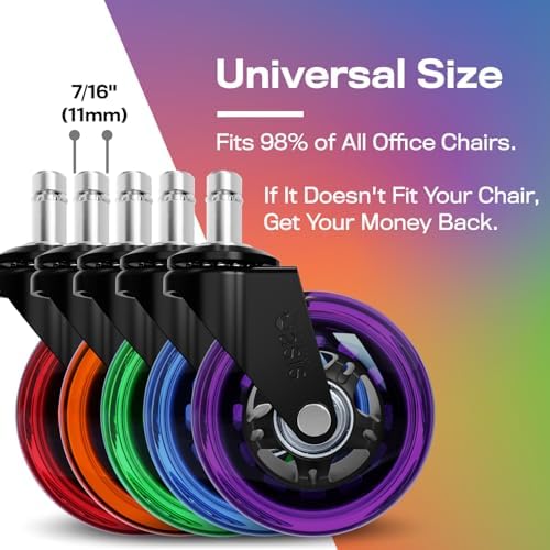 The Office Oasis Original Office Chair Wheels (As Seen On PBS), Rainbow