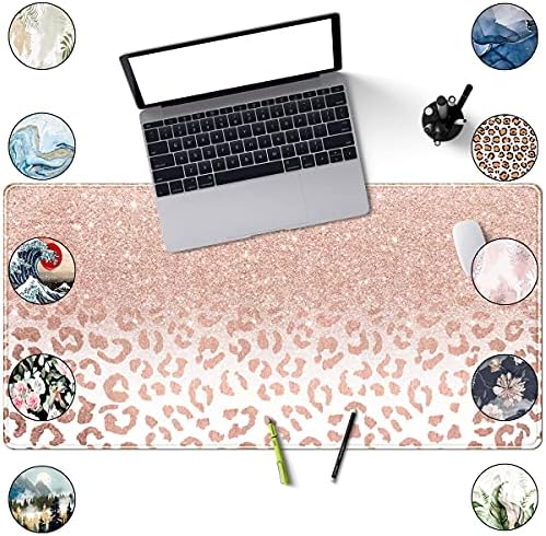 Desk Mat XXL Mouse pad, Pink Rose Gold Leopard Print Office Supplies and Accessories Decor for Women 31.5X15.75in,Stitched Edges Smooth Non-Slip Bottom, Large pad