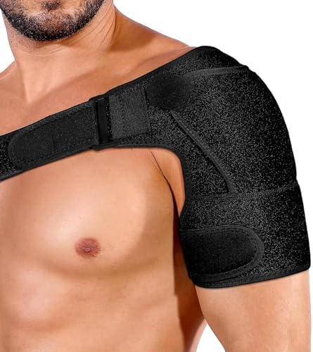 Shoulder Brace for Men & Women, Adjustable Compression Sleeve, (Black)