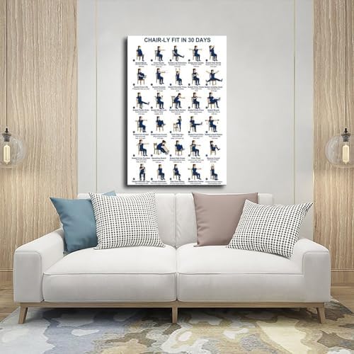 30 Day Chair Workout Challenge Seated Exercise Chart No Equipment Office Chair Routine Fitness Canvas Poster Wall Art for Living Room Bedroom Decor Frame 24x36inch
