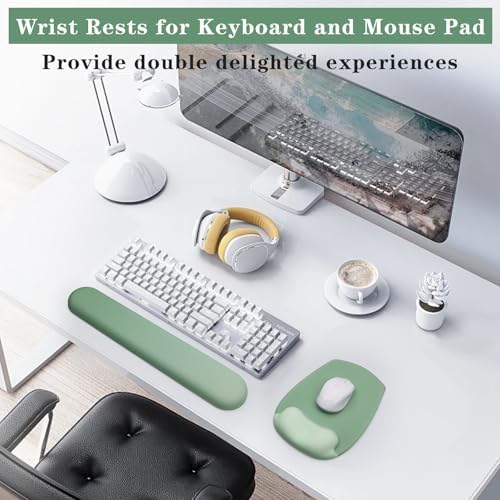 Wrist Rest for Keyboard and Mouse, Ergonomic Gel Computer Keyboard Wrist Rest with Memory Foam, Keyboard Wrist Support Pad for Long Hours of Work, Gaming, Studying-Relieve Wrist Pain (GD-Green)