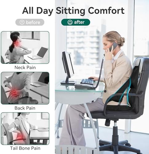 Lumbar Support Pillow Memory Foam, Car Seat Cushion, Office Chair Cushion, One Piece Chair Pad, Improve Posture, Sciatica, Hip & Back Coccyx Tailbone Pain
