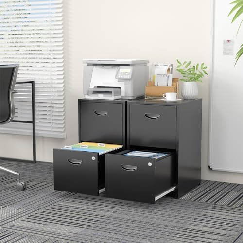 SteeLoong 2 Drawer File Cabinets,Metal Office File Cabinet with Lock,Black