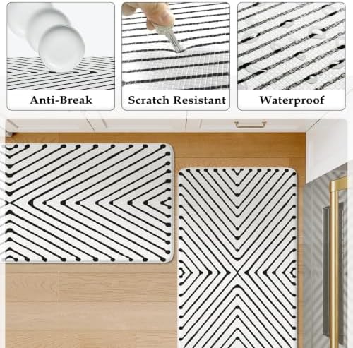 KIMODE Kitchen Mats Cushioned Anti Fatigue,Geometric Kitchen Rugs Sets of 2