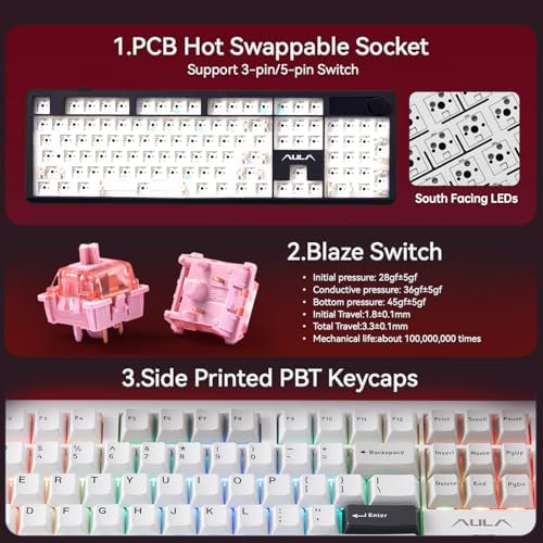 AULA F106 Pro Wireless Gaming Keyboard Creamy Mechanical Keyboards 104 Keys