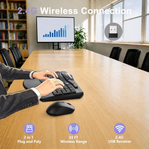 Wireless Keyboard and Mouse Combo, 2.4G Ergonomic Wave Keys(Purple)