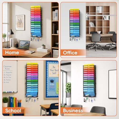 15-Tier Wall File Organizer with Hook, Hanging File Organizer Black
