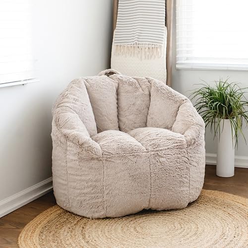 Big Joe Milano Bean Bag Chair for Kids, Teens, Adults, Ultra-Soft Taupe Plushie Polyester Blend, Lightweight Seat for Reading Nook and Gaming, 2.5 Foot Refillable