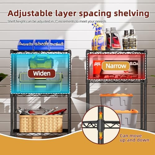 SINGAYE Small Wire 3 Adjustable Shelves Pantry Metal Shelf Floor Organizer