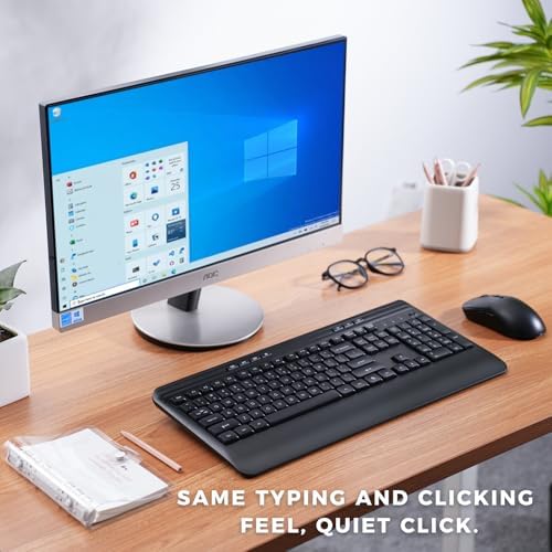 KOPJIPPOM Wireless Keyboard and Mouse Set with Quiet Keys, 2.4G Full Size Ergonomic Keyboard with Wrist Rest, Protective Covers, Soft Touch Silent Design for Windows, Computer, PC and Laptop