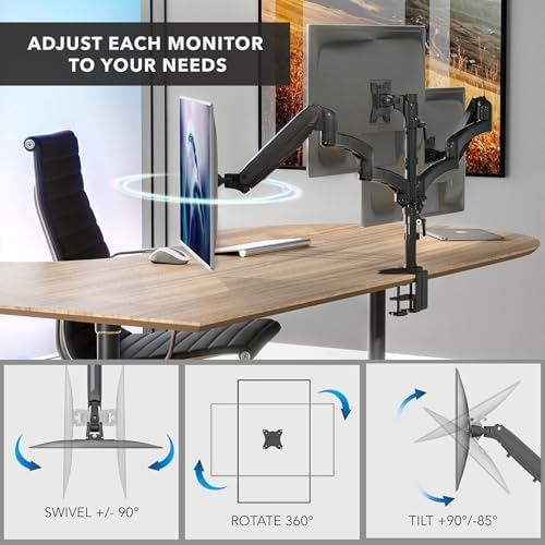 Mount-It! Triple Monitor Mount Desk Stand, 13-32", Black