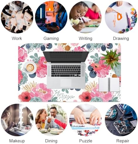QIYI PU Leather Large Mouse Pad, Waterproof Desk Mat, 23.6" x 13.8", Peony