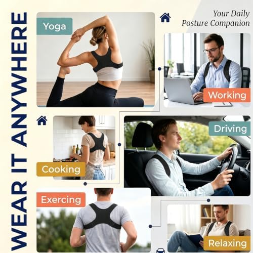 Posture Corrector for Men and Women, Adjustable Back Support Brace, Comfortable Breathable Shoulder Brace for Spine, Neck and Lower Back Pain Relief