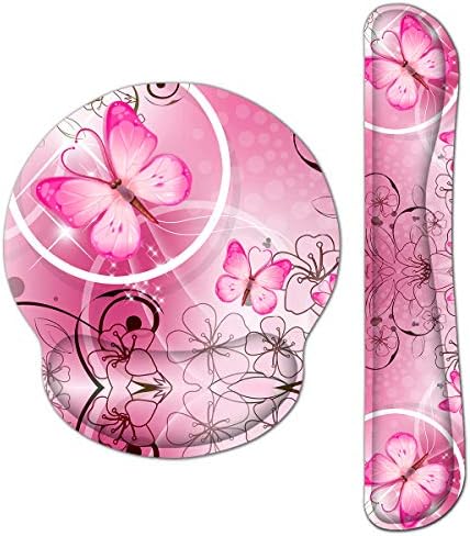RICHEN Keyboard Wrist Rest and Mouse Pad with Wrist Support, Memory Foam Set for Gaming and Office, Comfortable & Lightweight for Easy Typing & Pain Relief (Pink Butterfly)