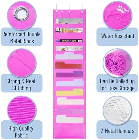 Mr. Pen- Hanging Wall File Organizer, 12 Pockets, Pink