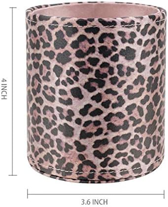 Pen Holder for Women Girls Desk Decor Pencil Cup for Decoration Durable Leather Desk Organizer Makeup Brush Holder, Classic Leopard