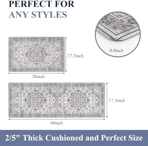 HEBE Anti Fatigue Kitchen Rugs Set of 2, Cushioned Kitchen Mats for Floor