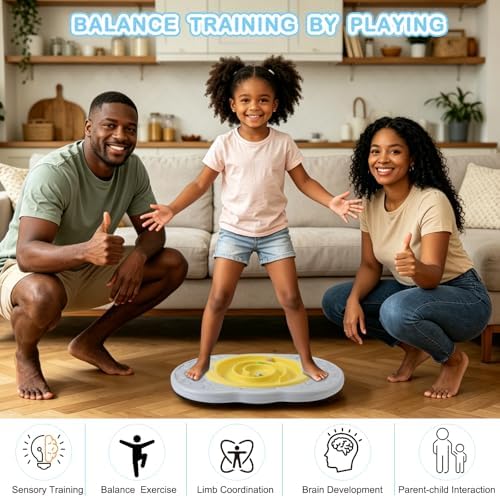 Balance Board with Maze for Kids, Labyrinth Wobble Board Rocking Seesaw Sensory Training with 2 Balls & 2 Replacement Labyrinth Disks, Non-Slip Pedals Indoor Outdoor for Boys Girls