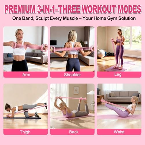 Foot Pedal Resistance Bands with Handles, 8-Tube Adjustable Multifunction Elastic Yoga Exercise Bands, Home Gym Fitness Equipment for Women & Men to Tone Abs, Core, Leg, Arm, Waist