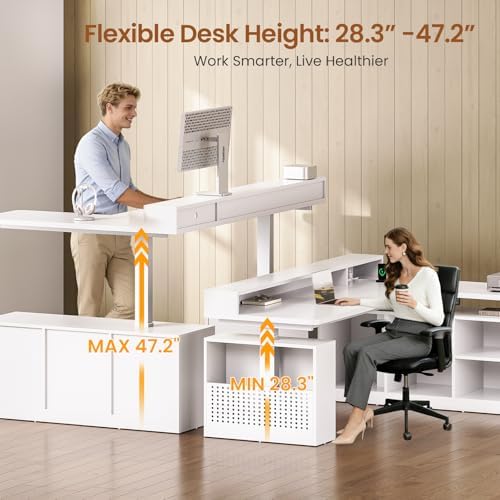 SEDETA L Shaped Electric Corner Standing Desk with Storage, Monitor Stand