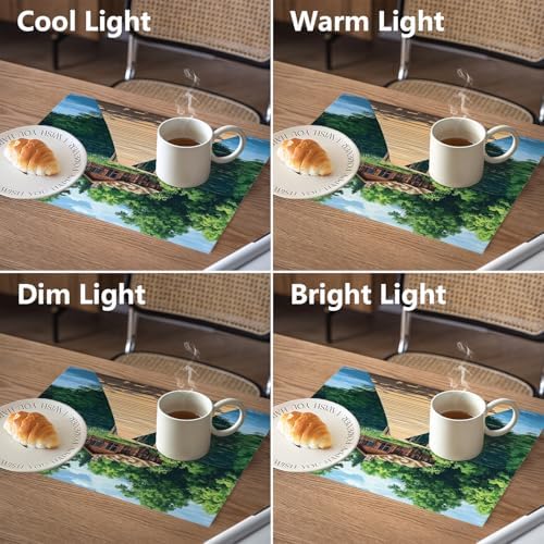 Peaceful Retreat Wooden Structure Linen Placemats, Water Body Lush Foliage Table Mats for Table Washable Heat Insulation Thick Dining Mat, Indoor/Outdoor 12X18 in 4 Pcs