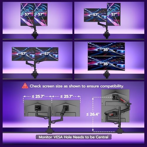 ARES WING Heavy-Duty Gas Spring Dual Ultrawide Monitor Arm 57" 60Lbs VESA